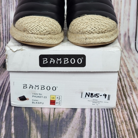 BAMBOO Black Quilted Espadrille Slide On Mules - Picture 11 of 12